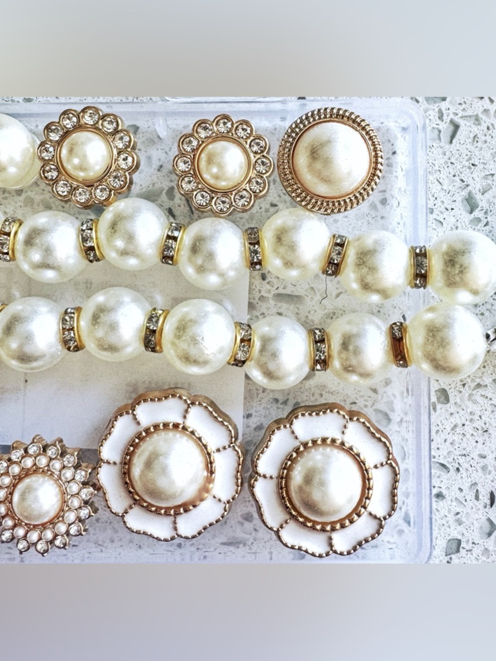 Croc Charms Pearl Gold Rhinestone Jibbitz Set Chunky Floral Designer Style y2k - Picture 3 of 7